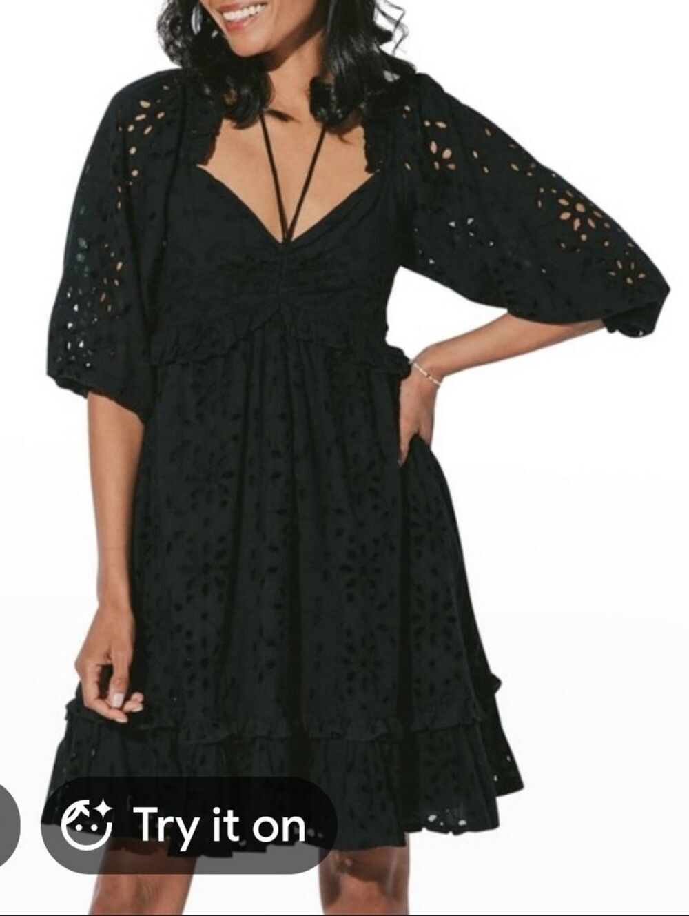 Cleobella Kirby Black Eyelet Tiered Summer Dress Medium Excellent